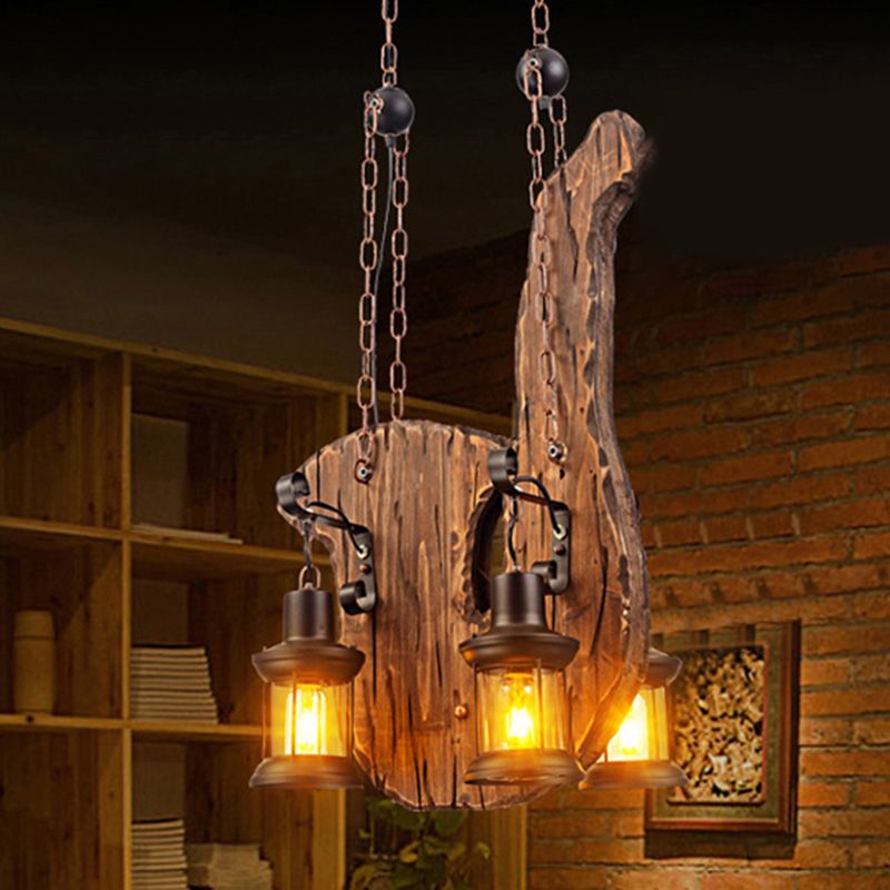 Accesorio de iluminación de araña sombreada beige lámpara de techo de techo de madera de estilo antiguo