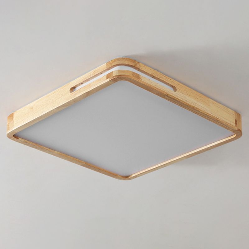 Japanese Style Rectangle Ceiling Light Wood LED Flush Mount Light for Living Room