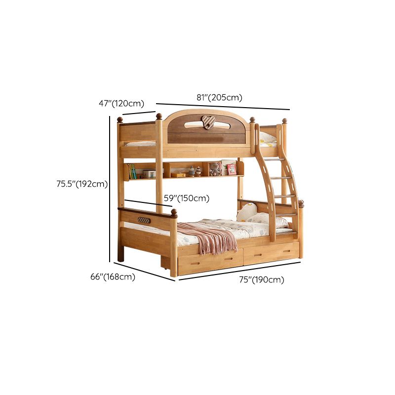 Full/Twin Size Bunk Bed Solid Wood Bed Frame for Kids with Storage