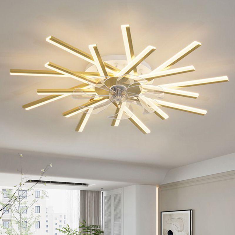 Linear Shape Metal Ceiling Fans Modern Style Multi Lights Flush Ceiling Fan