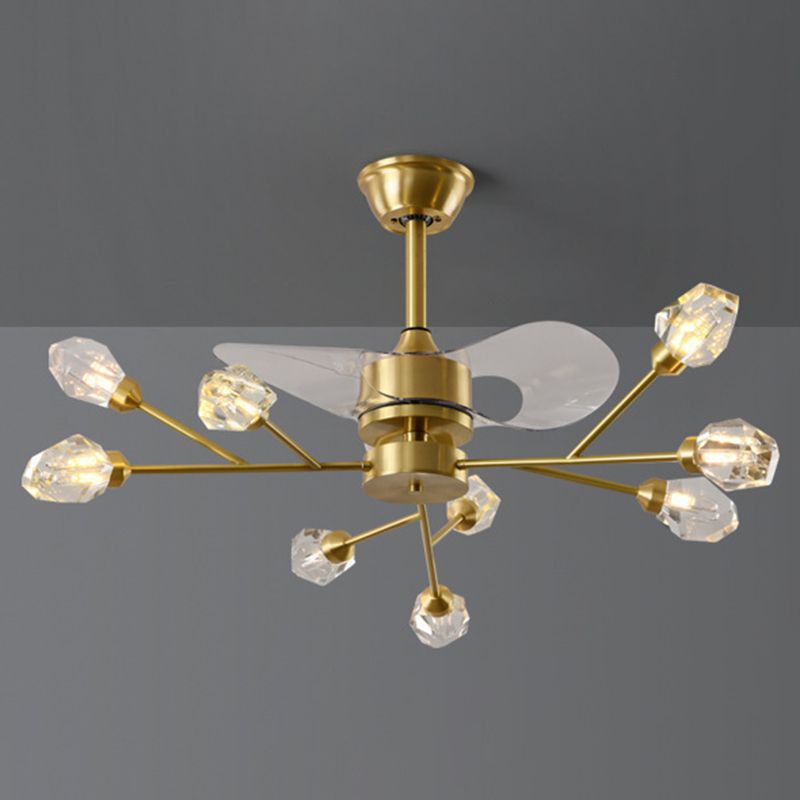 Solid Brass Ceiling Fan Chandelier Multi - Head Fan Light with Crystal Shade