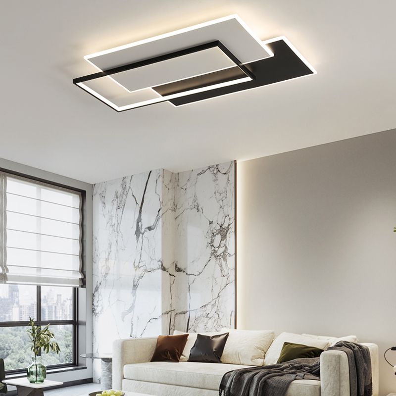 Minimalism Flush Mount Metal LED Ceiling Light Fixture in Black and White for Living Room