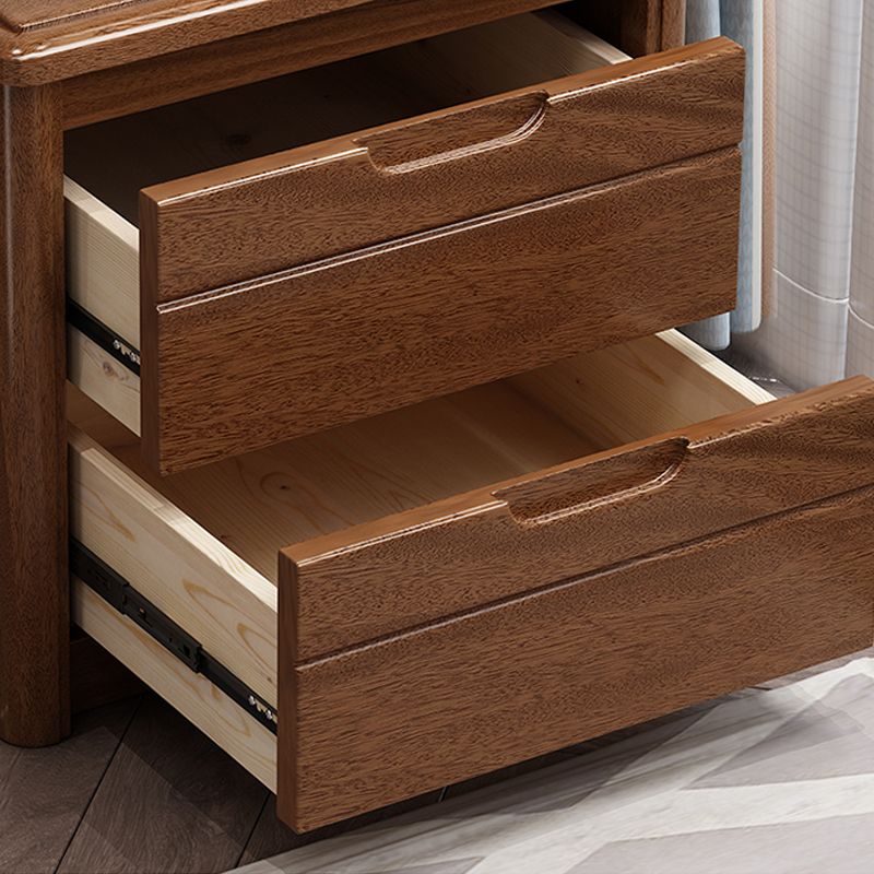 Walnut Bed Nightstand Contemporary Bedside Cabinet with Drawers