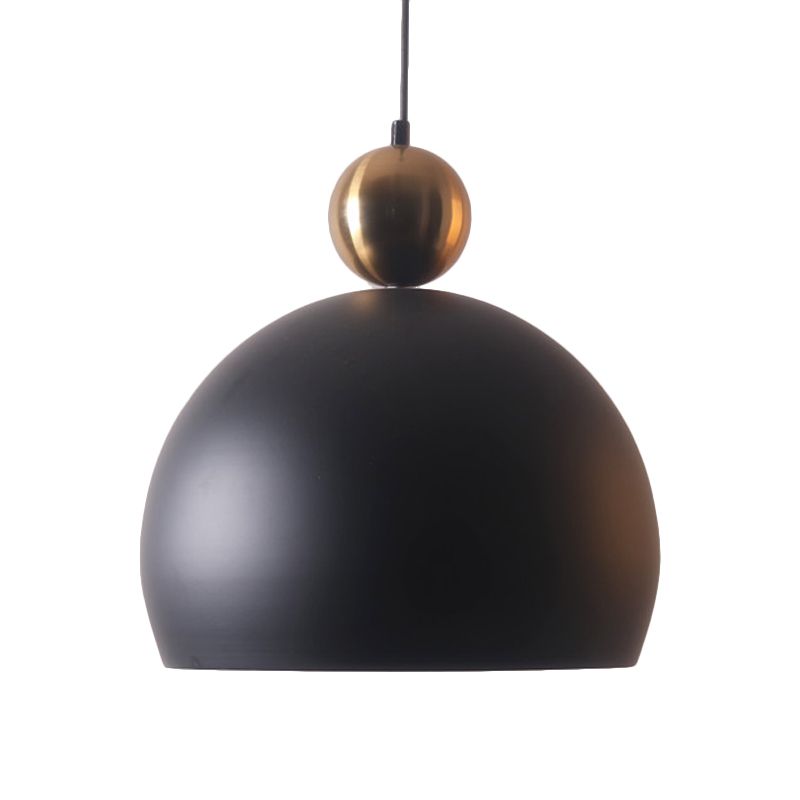 1 Head Living Room Hanging Pendant Lamp with Dome Metal Shade Modernist Style Black Suspension Light