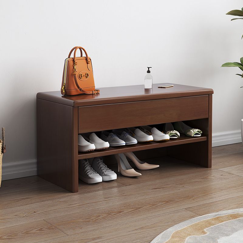 Modern Rubber Wood Bench Rectangle Storage Accent Bench with Drawers