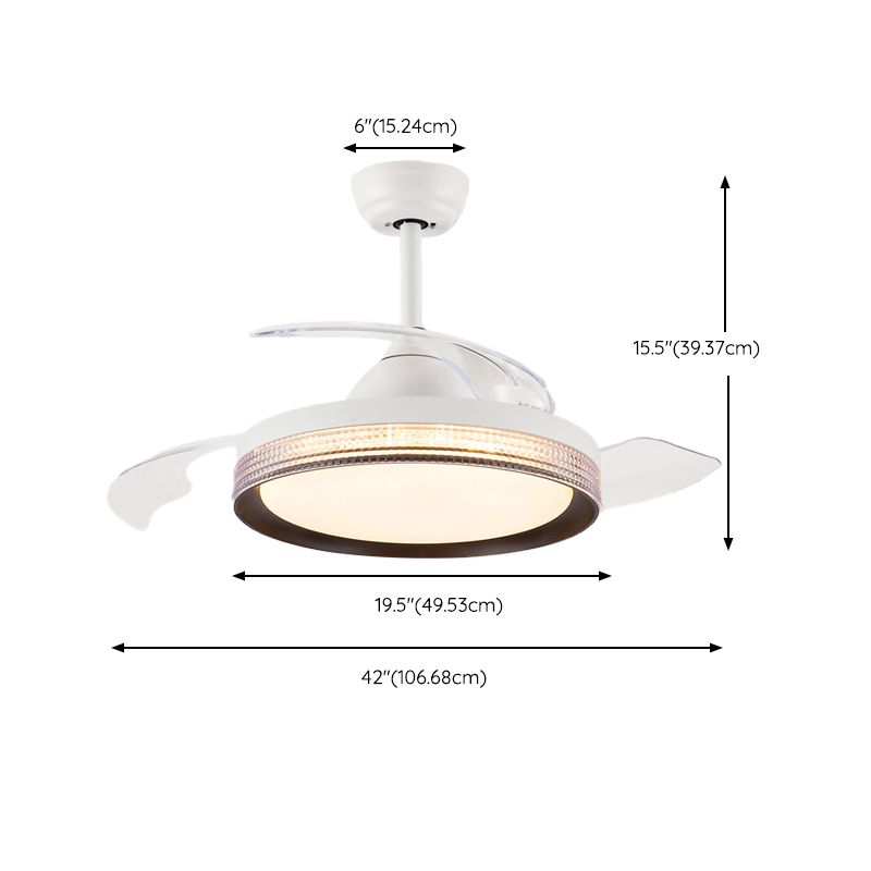 Contemporary Ceiling Fan Lighting Retractable Fan Blades Fan Fixture in White