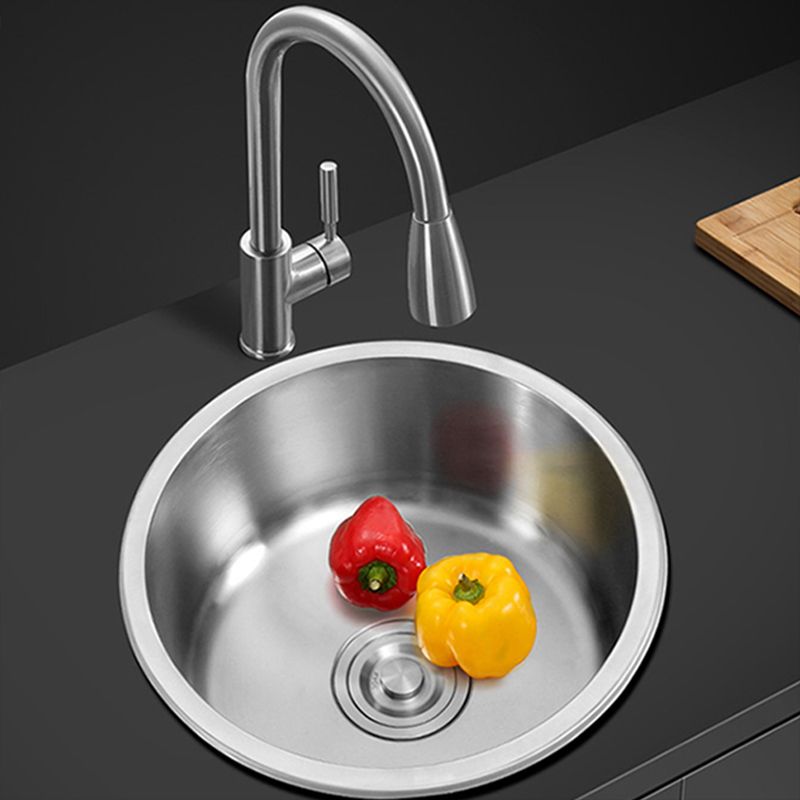 Contemporary Single Bowl Kitchen Sink Round Stainless Steel Sink with Drain Strainer Kit