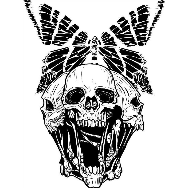 Death Skull and Butterfly Murals Novelty Non-Woven Material Wall Decor in Black-White