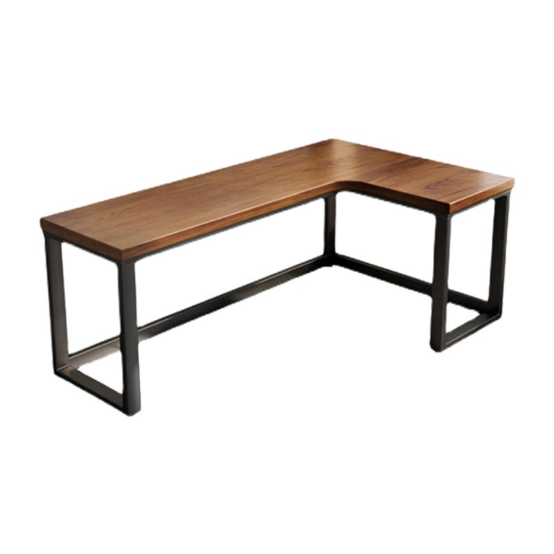 Industrial Solid Wood Writing Desk L-Shape Trestle Base Office Desk