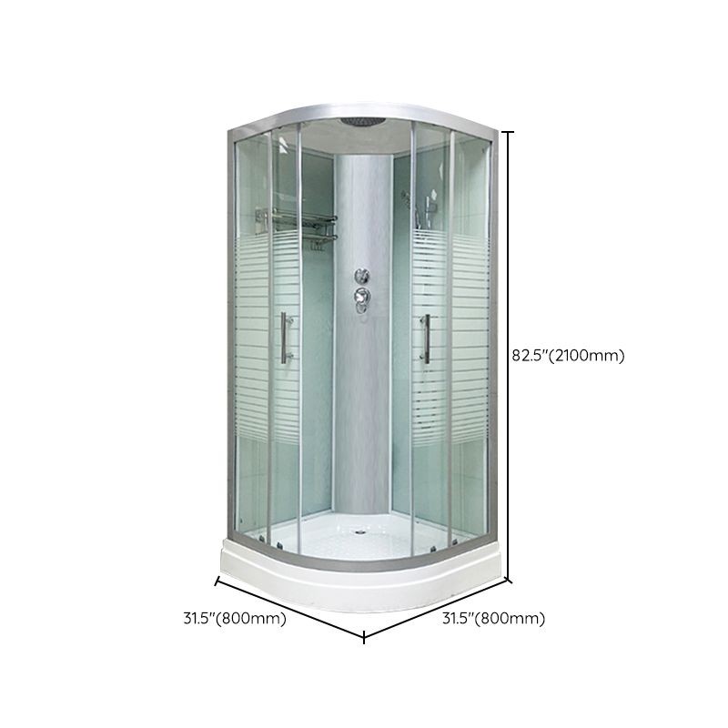 Contemporary Round Shower Stall Striped Framed Shower Stall with Ceiling