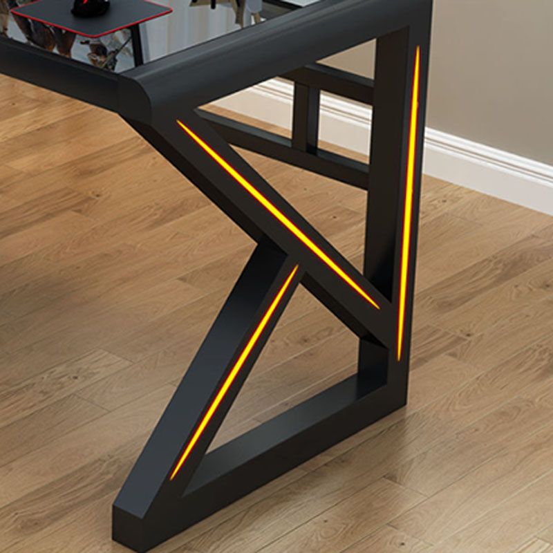 Contemporary Glass Computer Desk Cable Management Rectangular Gaming Desk