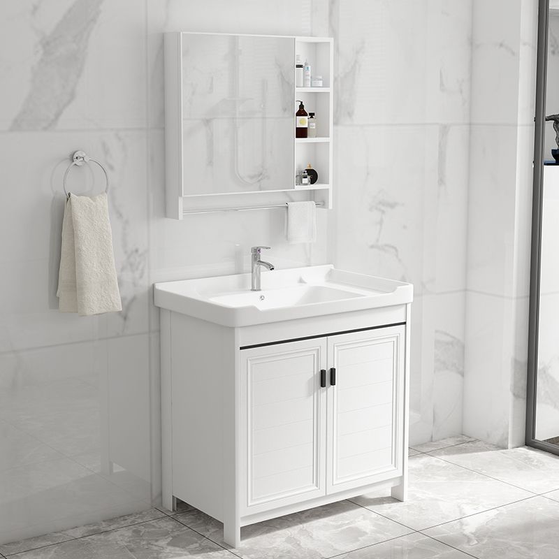 Bathroom Vanity Single Sink White Metal Frame Freestanding Bathroom Vanity with Door