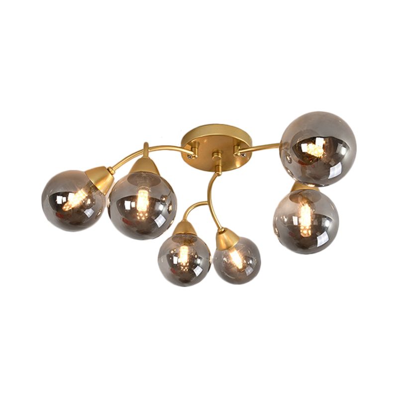 Grape Shape Semi Flush Lamp Modernist Amber/Smoky/Cream Glass 6/12 Lights Gold Led Semi Flush Mount Light Fixture