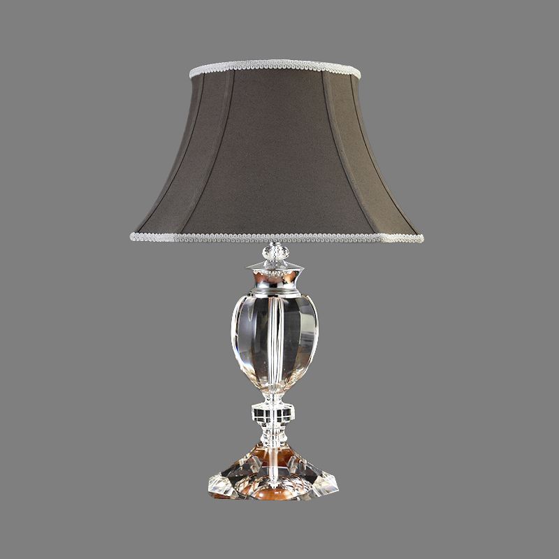 Grey Flared Study Lamp Modernism 1 Bulb Fabric Task Light with Faux-Braided Detailing