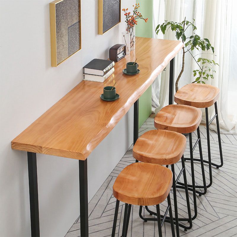 Natural Wooden Top Cocktail Bar Table Sled Modern Bistro Accent Dining Table