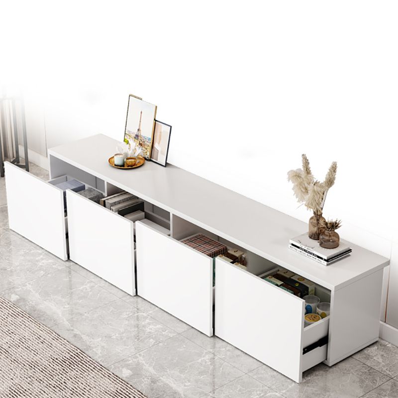 Contemporary TV Stand with Drawers / Cabinets in White , Faux Wood TV Console