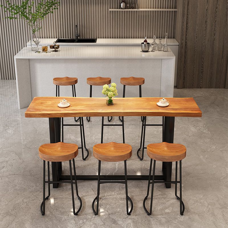 Light Brown Solid Wood Top Bar Table Modern Metal Frame Bistro Table