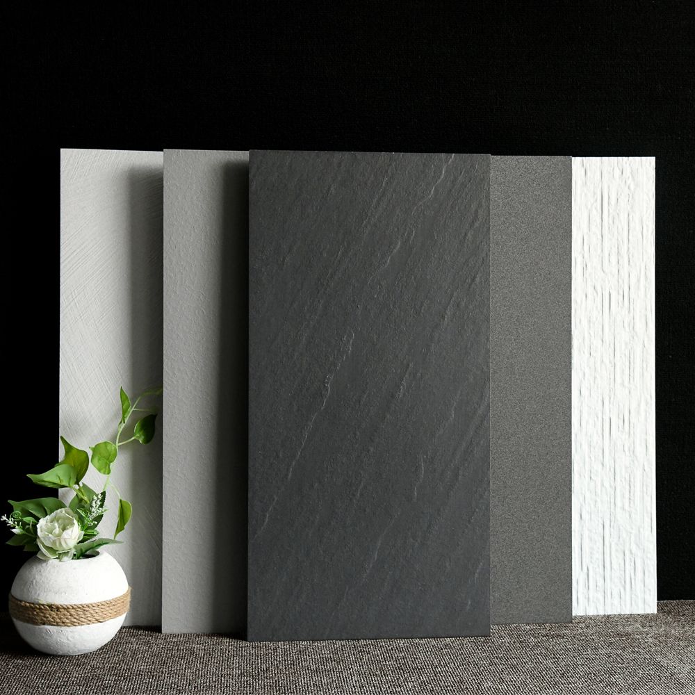 Gray Tone Singular Tile Stone Appearance Straight Edge Rectangular Wall Tile