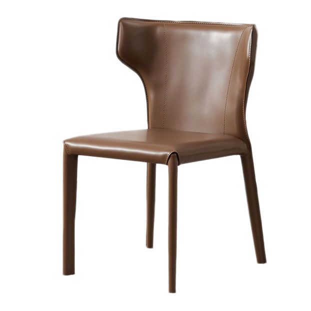 Contemporary Leather Dining Chair Wingback Side Furniture in Matte Finish for Home