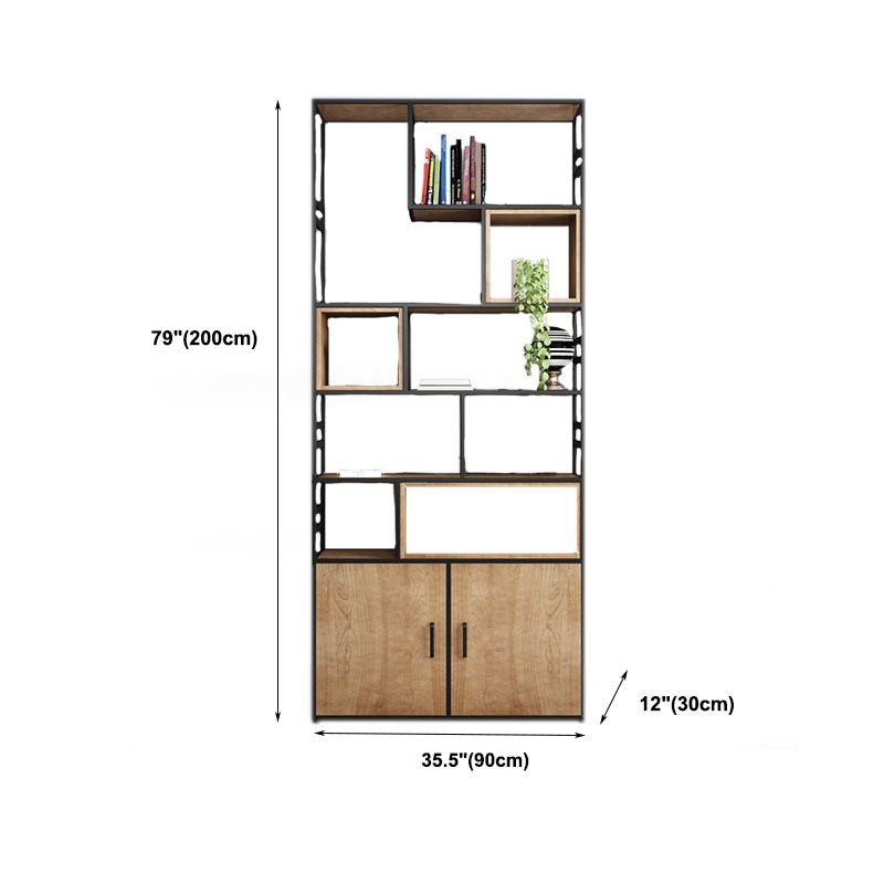 Modern Metal Bookcase Black Geometric Open Shelf Bookshelf with Doors