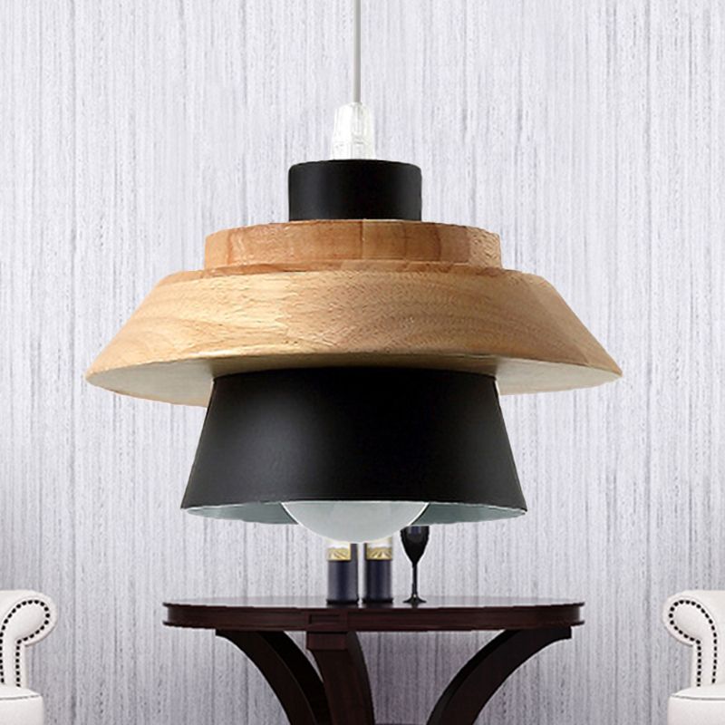 Macaron Style Fungo a sospensione Light Metal Wood 1 Light Appeding Light for Restaurant