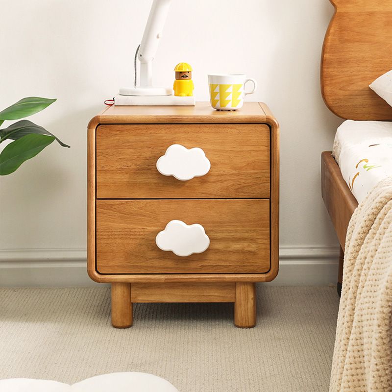 Solid Wood Kids Bedside Table Modern Simple Nightstand With 2 Drawers