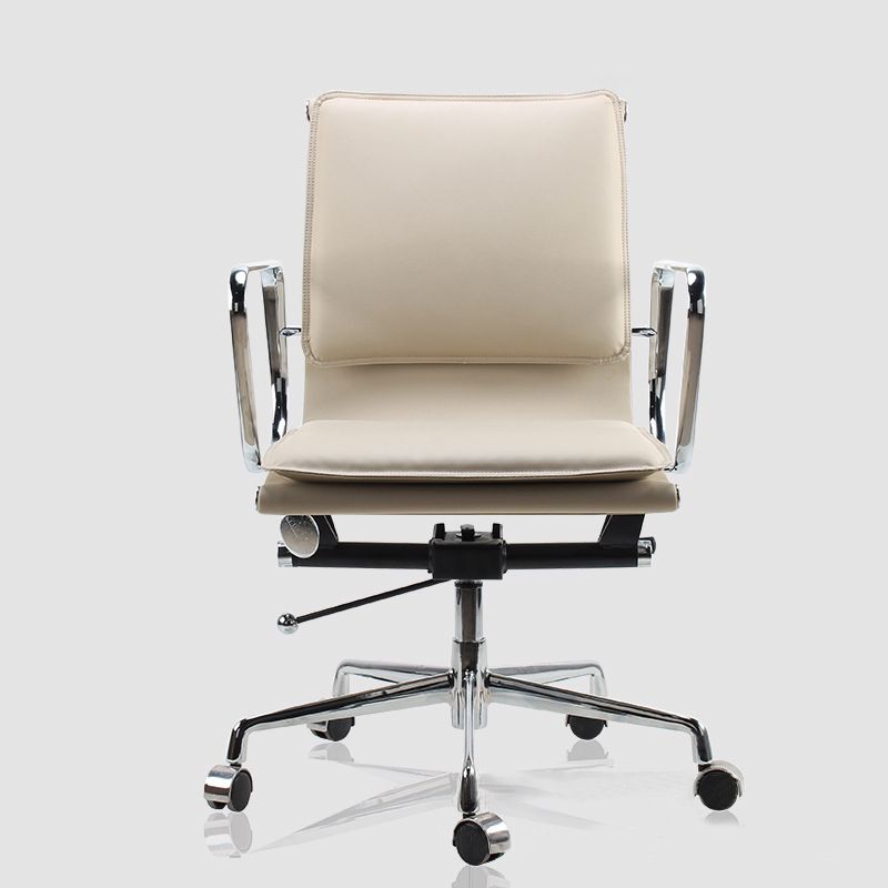 Modern Fixed Arms Chair Leather Adjustable Seat Height Desk Chair with Wheels