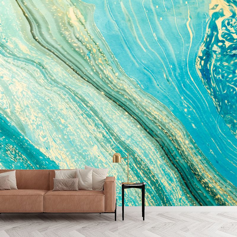 Custom Illustration Tropics Mural with Stream Pattern in Green, Non-Woven Fabric