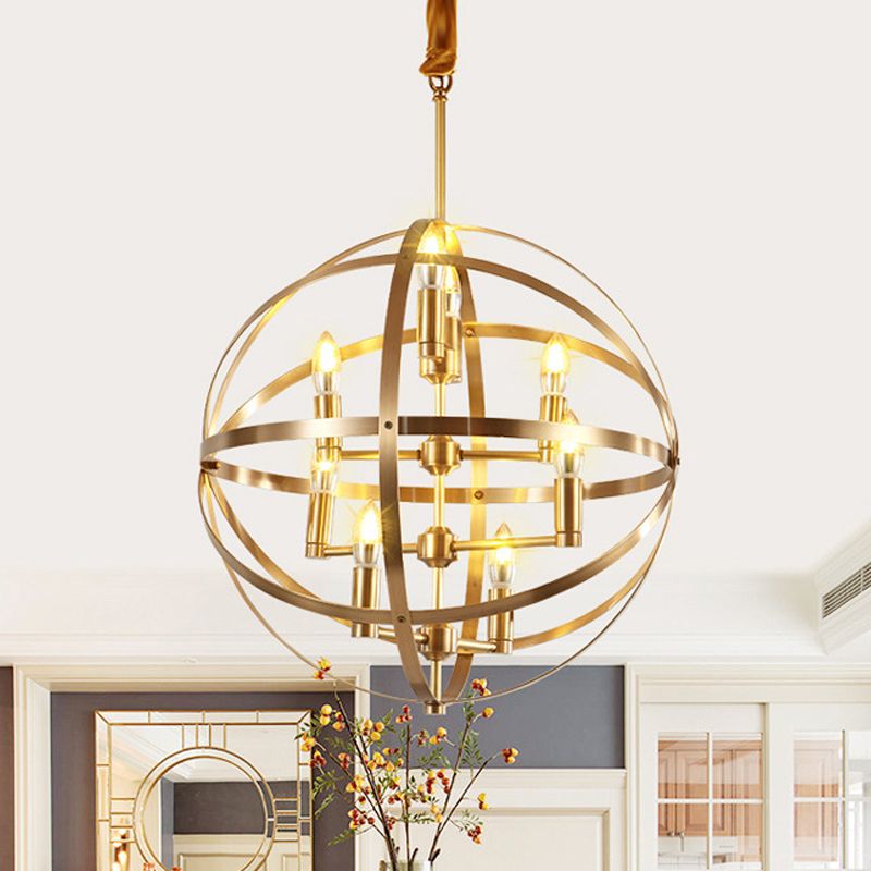 8 lampadina lampada lampadario tradizionale Candelabra Luce a soffitto sospeso metallico in oro con gabbia a filo globale