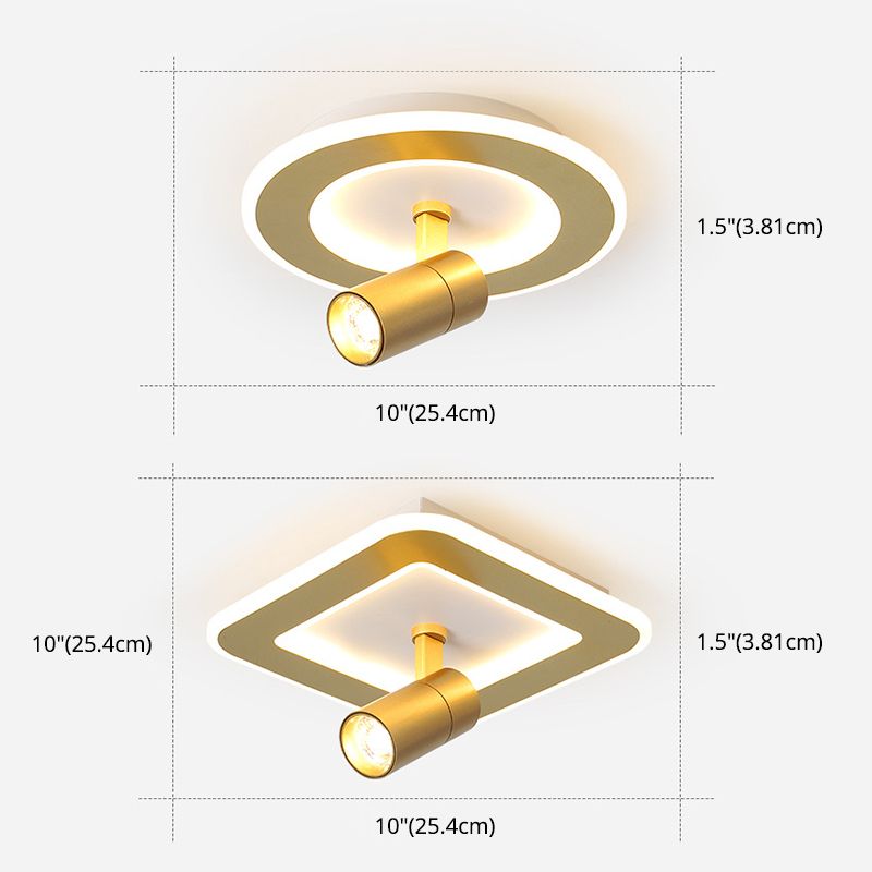 1-Light LED Semi Flush Mount in Modern Concise Style Metal Indoor Ceiling Light in Gold