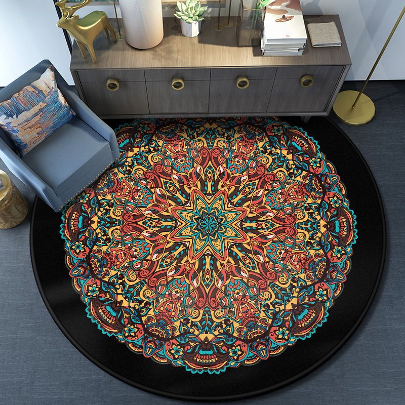 Turkish Mandala Rug Multicolored Synthetics Rug Washable Pet Friendly Anti-Slip Backing Area Rug for Great Room