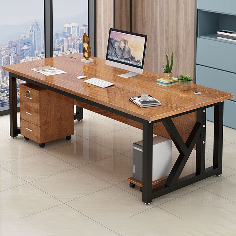 Rectangular Shaped Writing Desk Wood with Metal Legs in Brown