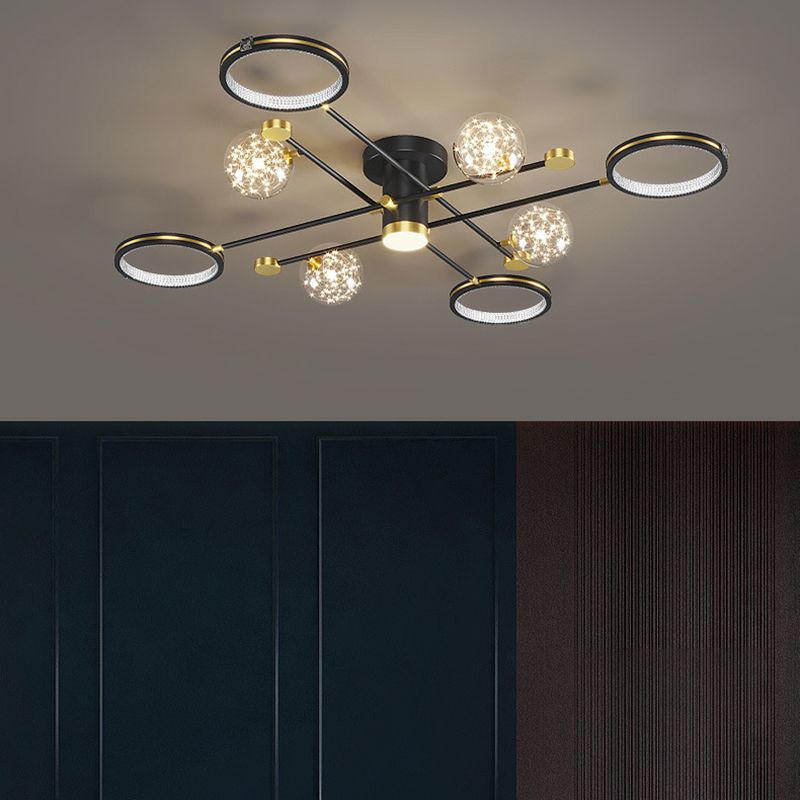 Modern Ceiling Mount Light Fixture 8 Lights Ceiling Mounted Light in Black for Dining Room