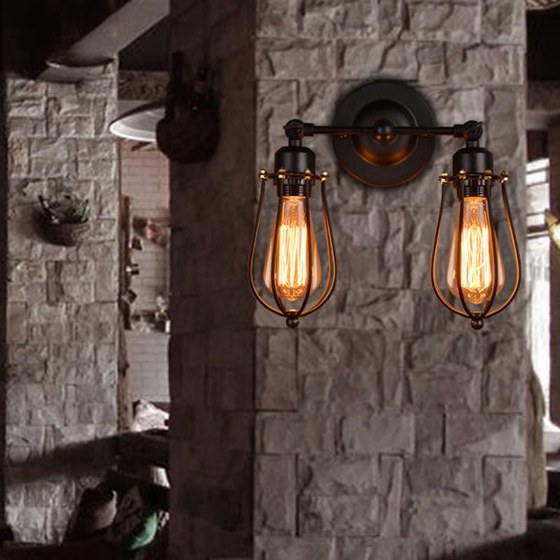 Bulb Wrought Iron 1-Light Wall Sconce Industrial Hallway Wall Mounted Lamp