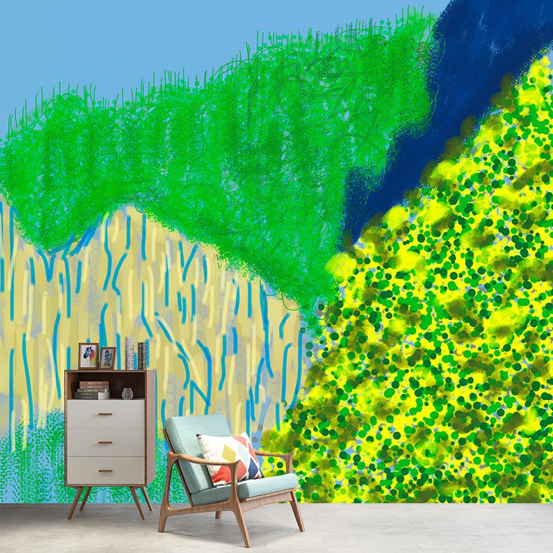 Blue-Green Spring Field Mural Wallpaper Waterproof Modern Art Bedroom Wall Decoration