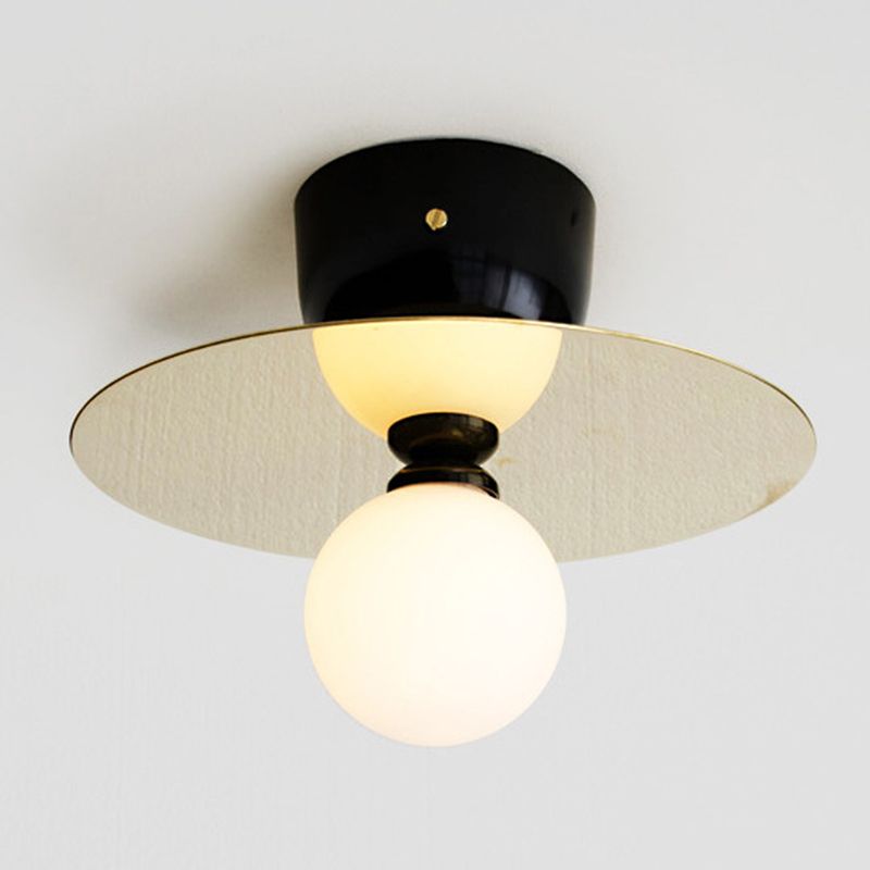 Sphere Semi Flush Ceiling Light Fixtures Ultra-Contemporary 1 Light Milk Glass Ceiling Flush Mount for Living Room