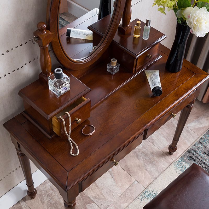 Traditional Wooden Makeup Vanity Desk Table With Drawer in Grand Walnut