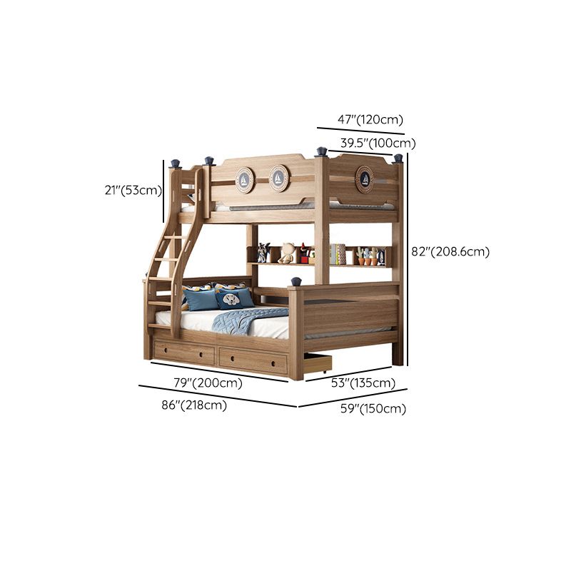 Mid-Century Modern Bunk Bed Gender Neutral Solid Wood Storage Kids Bed