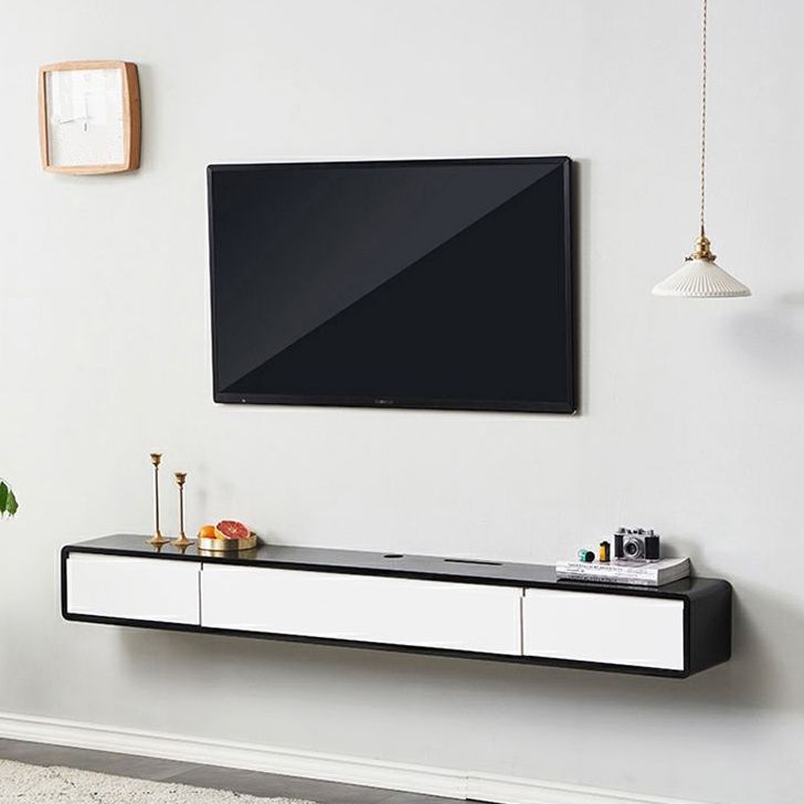 Wall - Mounted TV Stand , Solid Wood TV Stand With Cable Management and Storage