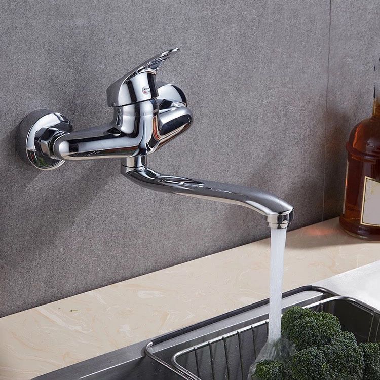 Contemporary Single Handle Kitchen Faucet Wall Mounted 1-Hold Bar Faucet with No Sensor