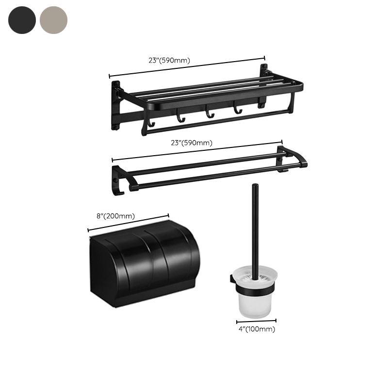 6-Piece Modern Bath Hardware Set in Aluminum Matte Black Towel Bar/Bath Shelf