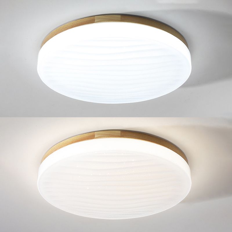 Japanese Round Ceiling Light Wood LED Flush Mount Light for Living Room