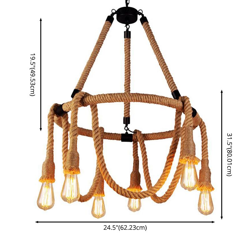 Industrial Style Hemp Rope Chandelier Multi-lights Vintage Open-bulb Design Lighting Fixture