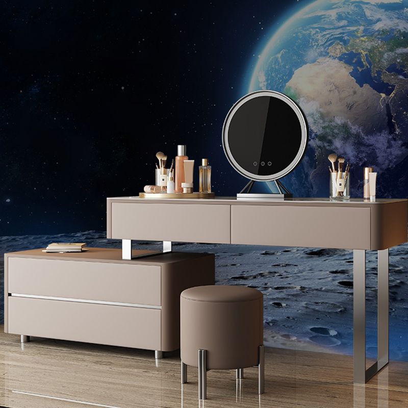 Glam with Drawer Lighted Mirror Bedroom Leather Dressing Table