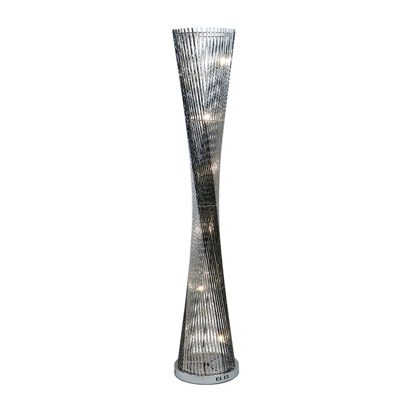 Black-Silver LED Floor Lamp Art Decor Metal Canton Tower Shape Stand Up Lighting for Drawing Room