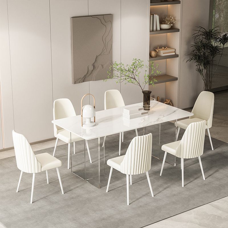 Sintered Stone Dining Table Modern White Dining Table with Acrylic Base