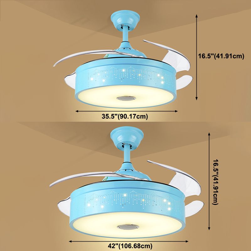 Drum Shaped Music Hanging Fan Lamp Macaron Metal Child Room LED Semi Flush Light