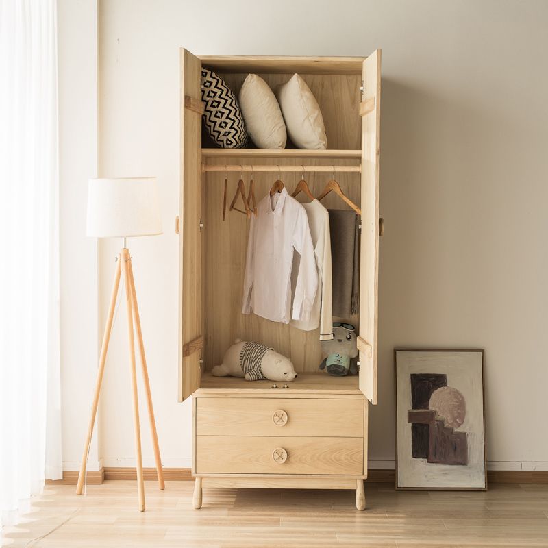 Light Brown Kid's Wardrobe Wooden High Gloss Coat Locker with Garment Rod