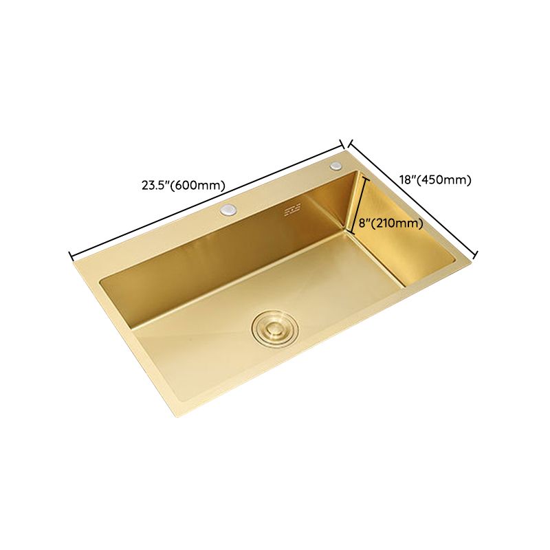 Retangle Drop-in Sink Stainless Steel Single Bowl Golden Kitchen Sink with Strainer