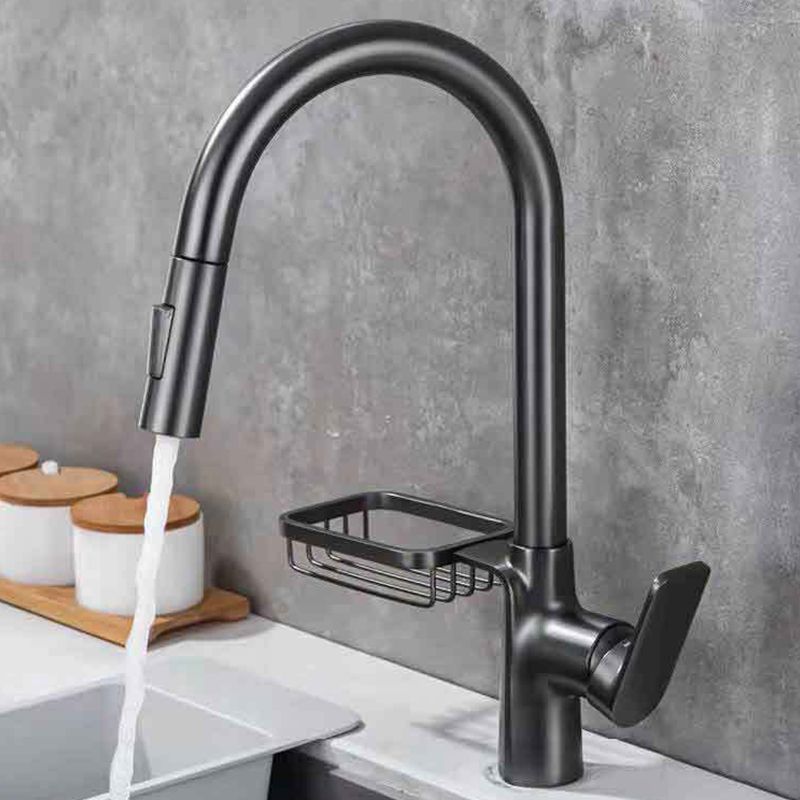 Contemporary Faucet Stainless Steel Single Handle High Arc Retractable Faucet for Kitchen